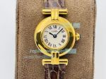 Swiss Must De Cartier Quartz Vintage Watch Gold Case White Dial Brown Leather